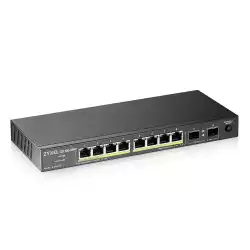 Суич ZYXEL GS1100-10HP, 8-портов, Gigabit, PoE, 2xSFP                          