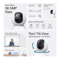 TP LINK Домашна охранителна камера с AI, 3K 5MP (2880×1620 px), H.264, microSD, 2.4 GHz Wi-Fi
