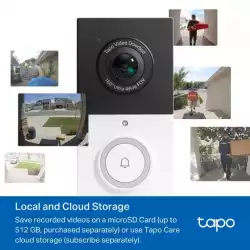 TP LINK нтелигентен видео звънец за врата Tapo D210, 2K QHD (2560×1440),160° зрителен ъгъл, microSD до 512 GB, 2.4Ghz, AI-разпознаване
