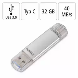 USB памет HAMA Тип USB-C/USB-A 3.0 Laeta, 32GB, 40 MB/s, silver