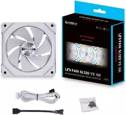 Вентилатор Lian Li Uni Fan REVERSE SL V2, 120mm, ARGB, Бял
