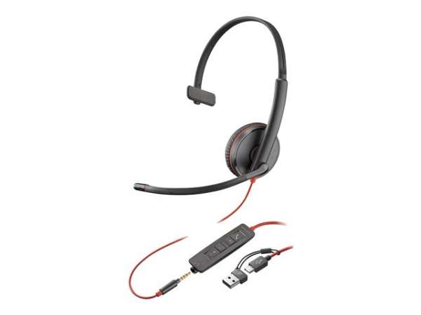 HP Poly Blackwire 3215 Monaural USB-C Headset +3.5mm Plug +USB-C/A Adapter HP Poly Blackwire 3215 Monaural USB-C Headset +3.5mm Plug +USB-C/A Adapter