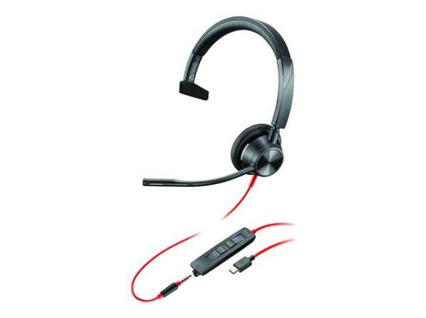 HP Poly Blackwire 3315-M Blackwire 3300 series headset on-ear wired active noise cancelling 3.5mm jack USB-C black MS Teams