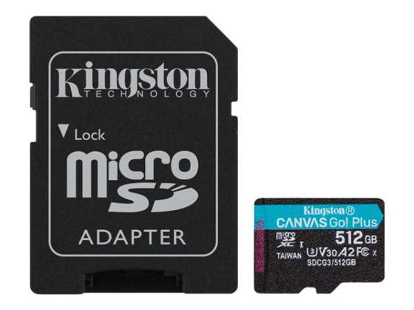 KINGSTON 512GB microSDXC Canvas Go Plus 170R A2 U3 V30 Card + ADP KINGSTON 512GB microSDXC Canvas Go Plus 170R A2 U3 V30 Card + ADP