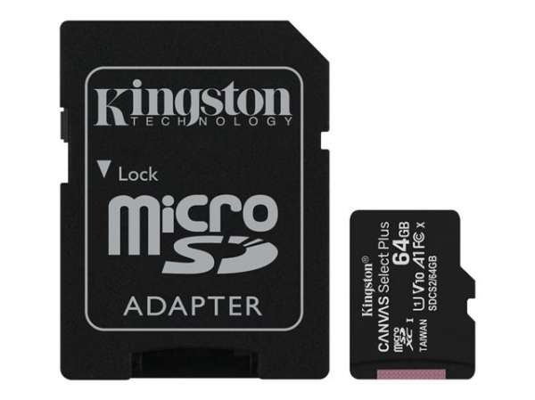 KINGSTON 64GB microSDXC Canvas Select Plus 100R A1 C10 Three Pack + Single ADP