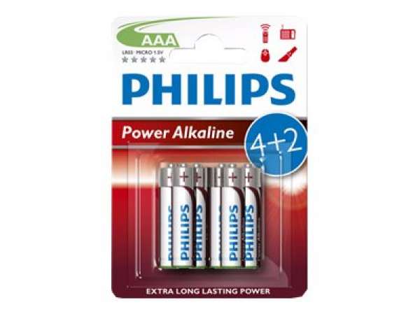PHILIPS LR03P6BP/10 Batteries PHILIPS Power Alkaline AAA LR03 4+2 Pcs. Blister