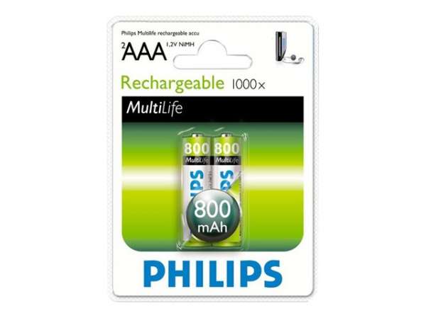 Philips Rechargeable battery LR03 AAA, 800 mAh, 2-blister (HR03), f Philips Rechargeable battery LR03 AAA, 800 mAh, 2-blister (HR03), f