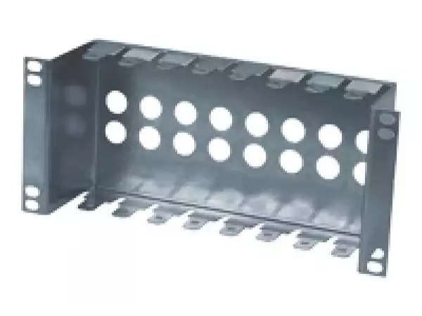 10 patch panel for LSA-PLUS modules, height 2 1/2 U, 8 positions, zinc plating