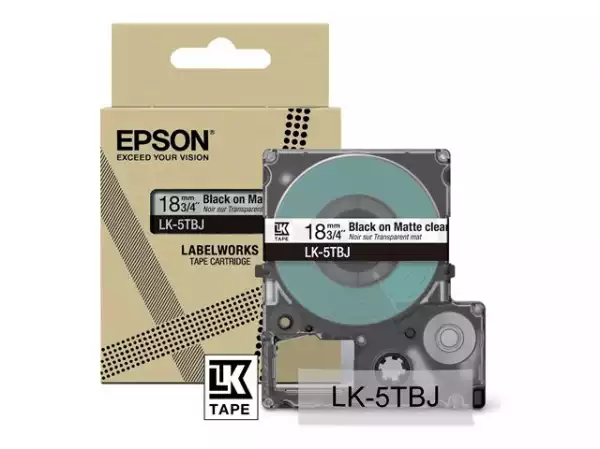EPSON Matte Tape Clear/Black 18mm 8m LK-5TBJ EPSON Matte Tape Clear/Black 18mm 8m LK-5TBJ