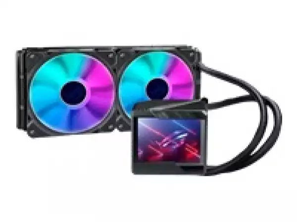 ASUS ROG Ryujin II 240 all-in-one liquid CPU cooler with 3.5inch LCD embedded pump fan and 2xROG 120mm ARGB radiator fans