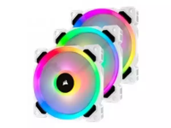 CORSAIR LL120 RGB White 120mm Dual Light Loop RGB LED PWM Fan 3 Pack with Lighting Node PRO