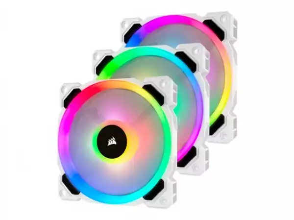 CORSAIR LL120 RGB White 120mm Dual Light Loop RGB LED PWM Fan 3 Pack with Lighting Node PRO