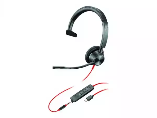 HP Poly Blackwire 3315-M Blackwire 3300 series headset on-ear wired active noise cancelling 3.5mm jack USB-C black MS Teams