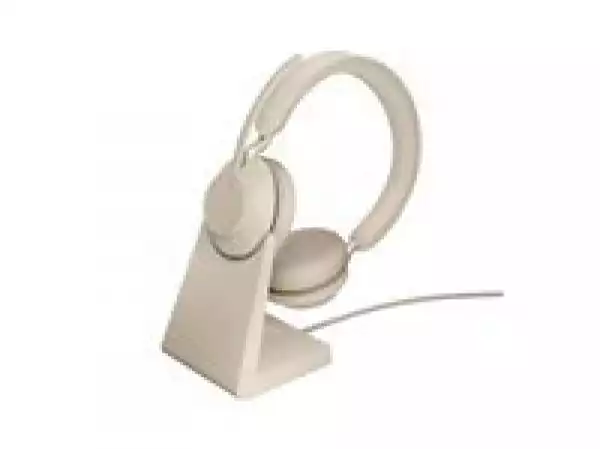 JABRA Evolve2 65 MS Stereo Headset on-ear Bluetooth wireless USB-A noise isolating beige Certified for Microsoft Teams
