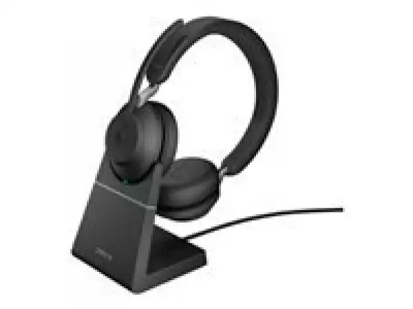 JABRA Evolve2 65 MS Stereo Headset on-ear Bluetooth wireless USB-A noise isolating black with charging stand Certified for MS Te
