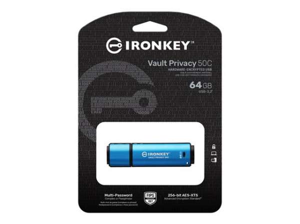 KINGSTON 64GB USB-C IronKey Vault Privacy 50C AES-256 Encrypted FIPS 197