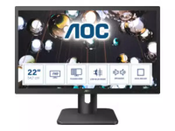 Монитор AOC LED 22E1D (21.5“, 16:9, 1920x1080, 20M:1, 1000:1, 250 cd/m2, 2ms, VGA, DVI, HDMI, Audio out, Speakers, Tilt, Vesa) Black, 3y