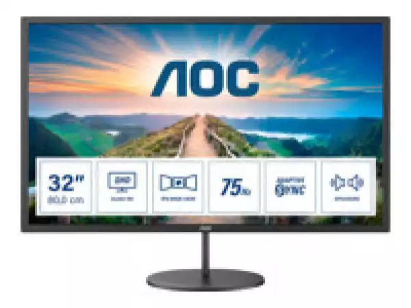 Монитор AOC Q32V4, 31.5" IPS WLED, 2560x1440@@75Hz, 4ms GTG, 250cd/m2, 1000:1, 20M:1 DCR, Adaptive Sync, FlickerFree, Low Blue Light, 2Wx2, Tilt, HDMI, DP