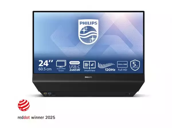 Монитор PHILIPS 24B2D5300/00 23.8inch FHD 120Hz IPS Flat Fixed Swivel 180 degree DUAL-sided DualView 65W TUV EyeSafe certified USB