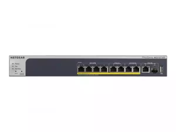 NETGEAR 8-Port PoE+ Multi-Gigabit Smart Managed Pro Switch with 2x 10G copper/fiber uplinks 180W PoE budget divided into 2-port