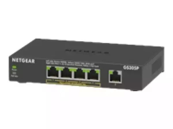 NETGEAR GS305P 5-Port Gigabit PoE Unmanaged Switch with 4 PoE ports desktop metal housing fanless PoE budget 63W