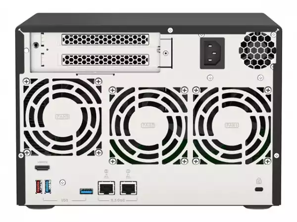 QNAP TVS-675-8G 6-bay NAS KX-U6580 8C/8T 2.5GHz 8GB 6xSATA 6Gb/s bays 2xM.2 NVMe PCIe Gen3 SSD slots 2x2.5GbE LAN optional 10GbE