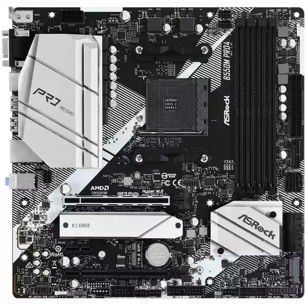 ASROCK B550M Pro4 AM4 Socket DDR4 4733+ 1 x3.0 x16 x4.0 PCIe HDMI D-Sub DisplayPort 7.1 CH HD 6 SATA3 2 USB 3.2 mATX MB