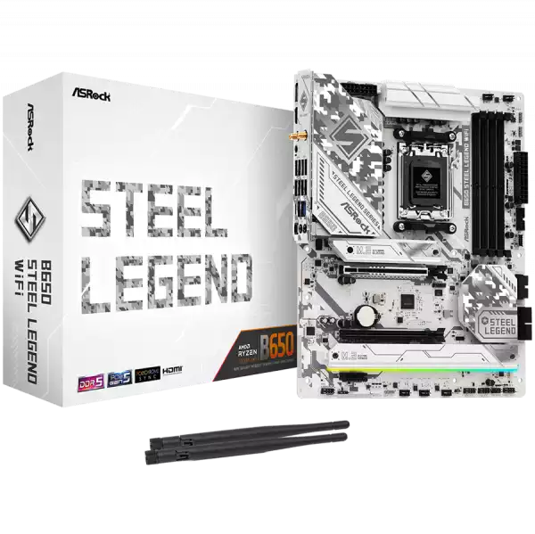 ASROCK MB Desktop B650 Steel Legend, AM5, 4x DDR5, 1x PCIe 5.0 x16, 1x PCIe 3.0 x16, 1x PCIe 4.0 x1  1x Blazing M.2(PCIe Gen5x4), 2x Hyper M.2(PCIe Gen4x4), 2x SATA3 6.0 Gb/s, 1x HDMI, 1x DP, 2.5G LAN, 802.11ax Wi-Fi 6E + BT