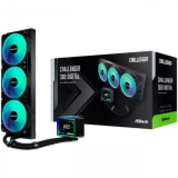 Asrock Challenger 360 Digital, AiO liquid cooler, ARGB, Digital display, 360 mm radiator, AM5, AM4, LGA1851, LGA1700, 90-ACLA36-BAAGA6, Black, 6Y