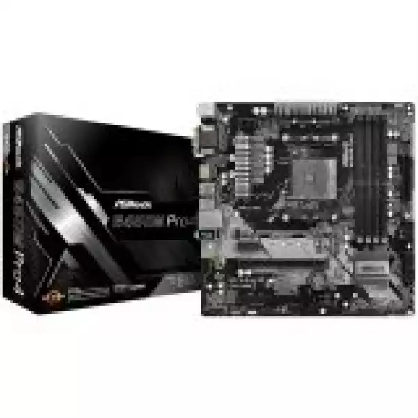 ASROCK Main Board Desktop B450M PRO4 (AM4 B450, 4xDDR4,PCIe 3.0 x16,PCIe 2.0 x1, M.2, 4 SATA3, Type -C, 7 USB,VGA, DVI, HDMI) mATX