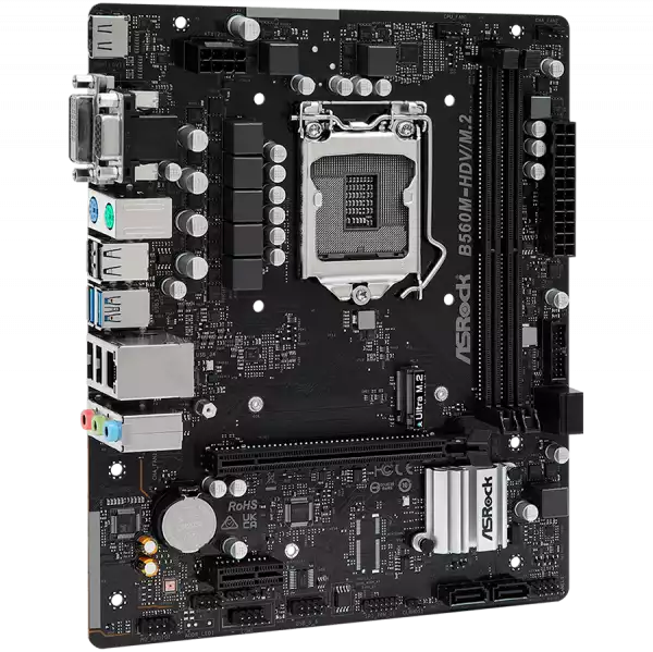 ASROCK Main Board Desktop B560M-HDV/M.2 (S1200, 2x DDR4, 1x PCIe 4.0 x16, 1x PCIe 3.0 x1, 4x SATA3 ,1x Ultra M.2, GLAN, 1x VGA, 1x DVI, 1x HDMI, 4x USB 3.2, 6x USB 2.0) mATX. ASROCK Main Board Desktop B560M-HDV/M.2 (S1200, 2x DDR4, 1x PCIe 4.0 x16, 1x PCIe 3.0 x1, 4x SATA3 ,1x Ultra M.2, GLAN, 1x VGA, 1x DVI, 1x HDMI, 4x USB 3.2, 6x USB 2.0) mATX.