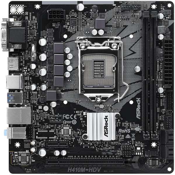 ASROCK Main Board Desktop H410M-HDV (S1200, 2xDDR4,1xPCIe x16,1xPCI Ex1, 4 SATA3 ,GLAN,VGA,DVI,HDMI,USB 3.1 ) mATX retail
