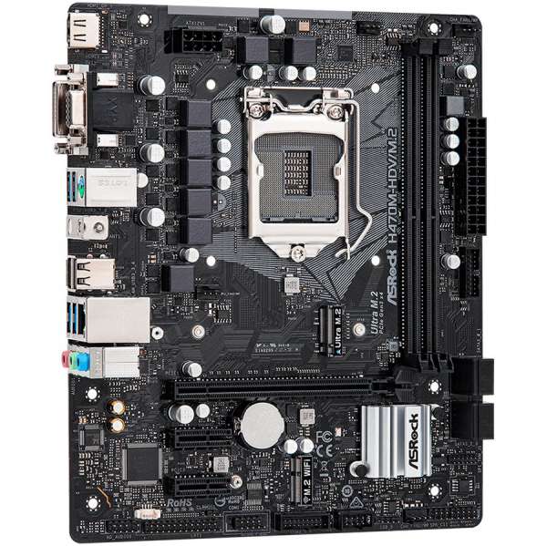 ASROCK Main Board Desktop H470/M2 (S1200, 2xDDR4,1xPCIe x16,1xPCI Ex1, 4 SATA3 ,1xUltra M.2, GLAN,VGA,DVI,HDMI,USB 3.2) mATX retail
