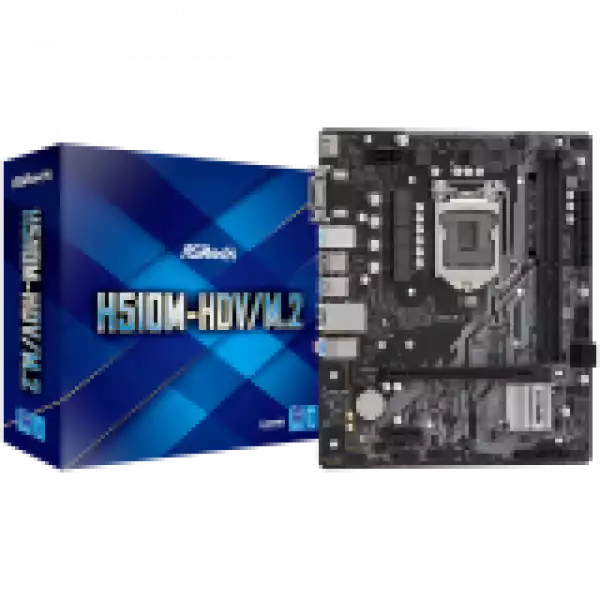ASROCK Main Board Desktop H510M-HDV/M.2 (H510, S1200, 2xDDR4, 1xPCIe 4.0x16, 1xPCIe 3.0x1, 4 SATA3 , 1xM.2, 4x USB3.2 Gen1, 6xUSB2.0, VGA,DVI-D, HDMI, GLAN, mATX, Retail)