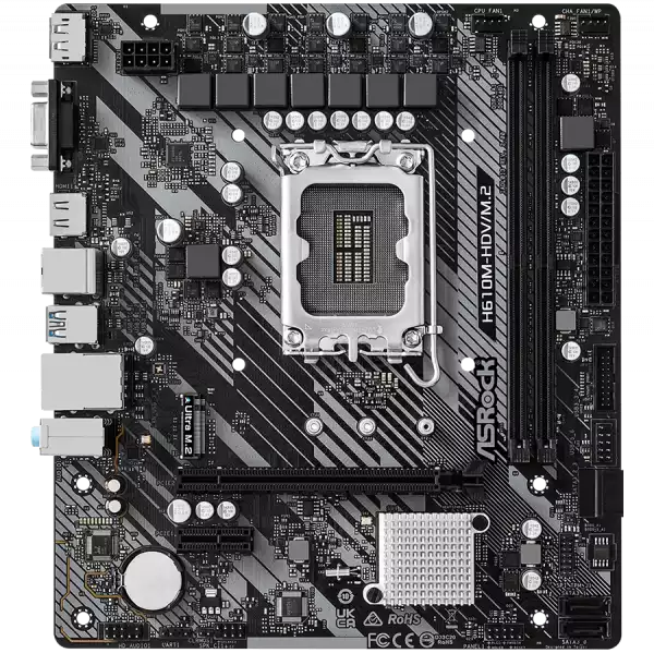 ASROCK Main Board Desktop H610M-HDV/M.2 (S1700, 2x DDR4, 1x PCIe 4.0 x16, 1x PCIe 3.0 x1, 4x SATA3 6.0Gb/s, 1x m.2 PCIe, 4x USB 3.2, 6x USB 2.0, 1x Com port header, 1x VGA, 1x HDMI, 1x DP 1.4, 1x GLAN, mATX) Retail