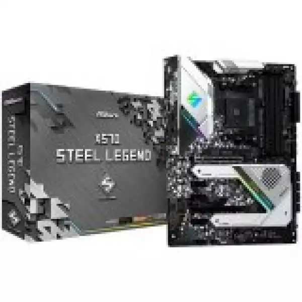 ASROCK Main Board Desktop X570 STEEL LEGEND (AM4, X570, 4xDDR4, 2xPCIe 4.0x16, 3xPCIe 4.0x1, 8x SATA, 2x Hyper M.2, 2x USB3.2 Gen2, 10x USB3.2 Gen1, DP, HDMI, GLAN, POLYCHROME RGB, ATX, Retail) ASROCK Main Board Desktop X570 STEEL LEGEND (AM4, X570, 4xDDR4, 2xPCIe 4.0x16, 3xPCIe 4.0x1, 8x SATA, 2x Hyper M.2, 2x USB3.2 Gen2, 10x USB3.2 Gen1, DP, HDMI, GLAN, POLYCHROME RGB, ATX, Retail)
