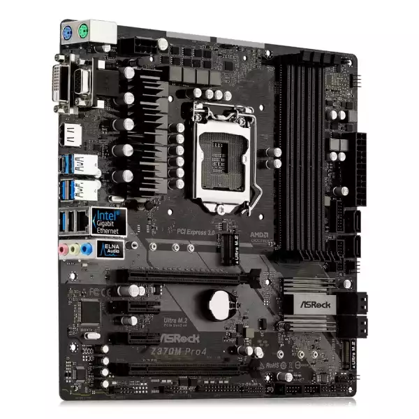 ASROCK Main Board Desktop Z370 (S1151, 4xDDR4,2xPCIe x16,2xPCI Ex1, 6 SATA3, 1xUltra M.2 ,GLAN,VGA, DVI, HDMI, USB 3.1 ) mATX retail ASROCK Main Board Desktop Z370 (S1151, 4xDDR4,2xPCIe x16,2xPCI Ex1, 6 SATA3, 1xUltra M.2 ,GLAN,VGA, DVI, HDMI, USB 3.1 ) mATX retail