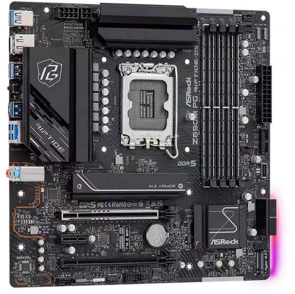 ASROCK Main Board Desktop Z690M PG Riptige/D5 (S1700, 4x DDR5, 1x PCIe 5.0 x16, 1x PCIe 4.0 x16, 1x PCIe 3.0 x1, 4x SATA3 6.0Gb/s, 2x m.2 PCIe Gen4x4, RAID 0,1,5,10, 8x USB 3.2, 2x USB-C 1x RJ-45 2.5G Lan, HDMI, DP) ATX, Retail