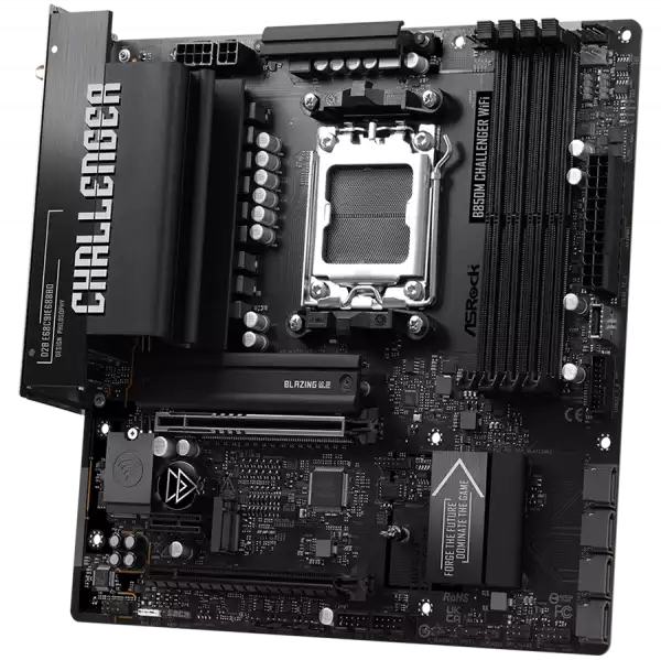 ASROCK MB B850M Challenger WiFi, AM5, 4x DDR5, 1x PCIe 5.0 x16, 1x PCIe 4.0x1, 1x PCIe 4.0x16, 1x Blazing M.2, 1x Hyper M.2, 4x SATA3, RAID 0, 1, 10, 7.1 CH HD Audio, 1x HDMI, 9x USB 3.2, 5x USB 2.0, 1x USB-C, 2.5G LAN, 2x Wi-Fi 7, BT, 1x HDMI, mATX