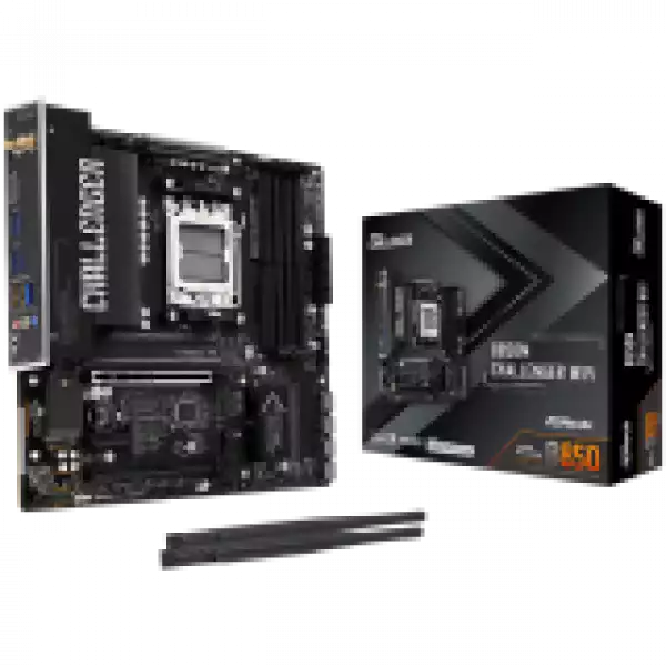 ASROCK MB B850M Challenger WiFi, AM5, 4x DDR5, 1x PCIe 5.0 x16, 1x PCIe 4.0x1, 1x PCIe 4.0x16, 1x Blazing M.2, 1x Hyper M.2, 4x SATA3, RAID 0, 1, 10, 7.1 CH HD Audio, 1x HDMI, 9x USB 3.2, 5x USB 2.0, 1x USB-C, 2.5G LAN, 2x Wi-Fi 7, BT, 1x HDMI, mATX