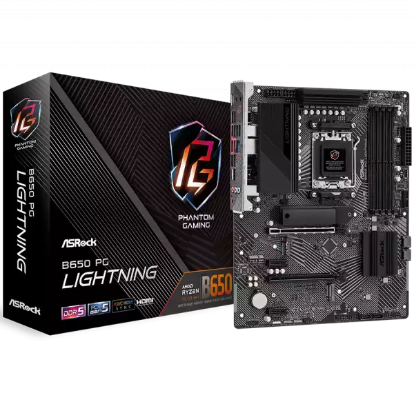 ASROCK MB Desktop B650 PG Lightning, AM5, 4x DDR5, 1x PCIe 4.0 x16, 2x PCIe 4.0 x1, 1x Blazing M.2(PCIe Gen5x4), 1x Hyper M.2(PCIe Gen4x4), 1x M.2, 4x SATA3 6.0 Gb/s, 7.1 CH HD Audio, 1x HDMI, 2.5G LAN, 9x USB 3.2, 2x USB-C, 8x USB 2.0