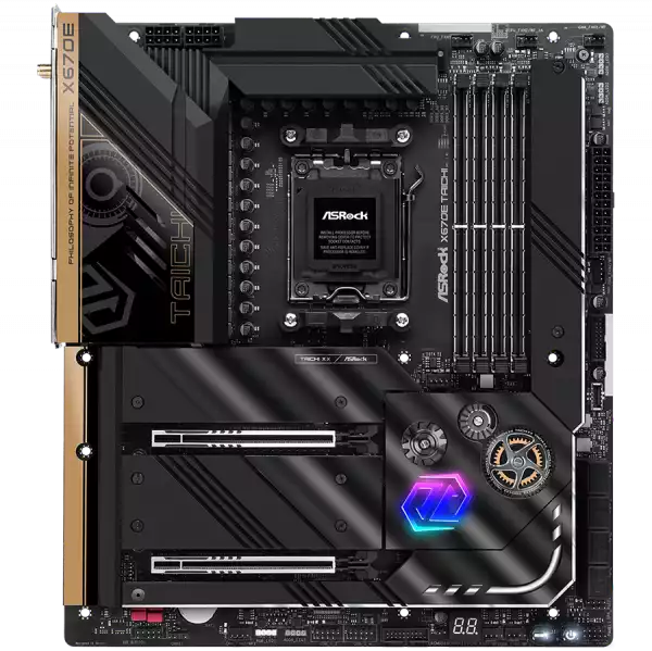 ASROCK MB Desktop X670E Taichi, AM5, 4x DDR5, 2x PCIe 5.0 x16, 8x SATA3, 3x Hyper M.2 (PCIe Gen4x4), 1x Blazing M.2(PCIe Gen5x4), 2x USB-C, 13x USB 3.2, 5.1 CH HD Audio, 1x HDMI, 2.5G LAN, Wi-Fi, BT, 1x SPDIF