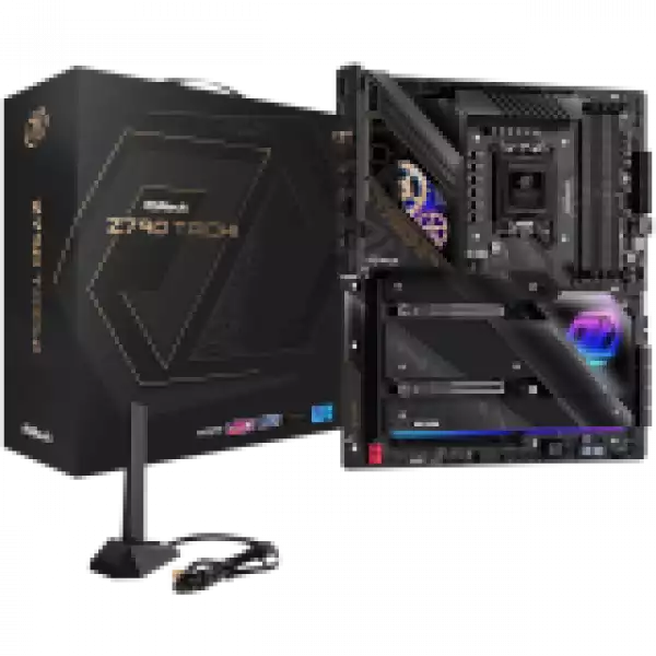 ASROCK MB Desktop Z790 Taichi, S1700, 4x DDR5, 2x PCIe 5.0 x16, 1x PCIe 4.0 x16, 4x Hyper M.2, 1x Blazing M.2, 1x Hyper M.2, 8x SATA3, 3x USB-C, 12x USB 3.2, 6x USB 2.0, 1x RJ-45 2.5GB Lan, 802.11ax Wi-Fi 6E + BT 5.3, 1x HDMI, 1x SPDIF, ATX