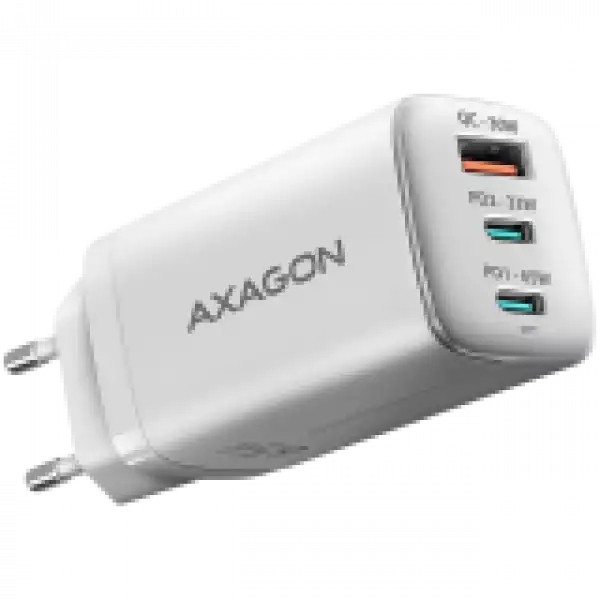 AXAGON ACU-DPQ65W GaN Wall charger, 3x port (USB + dual USB-C), PD3.0/QC4+/PPS/Apple, 65W, white