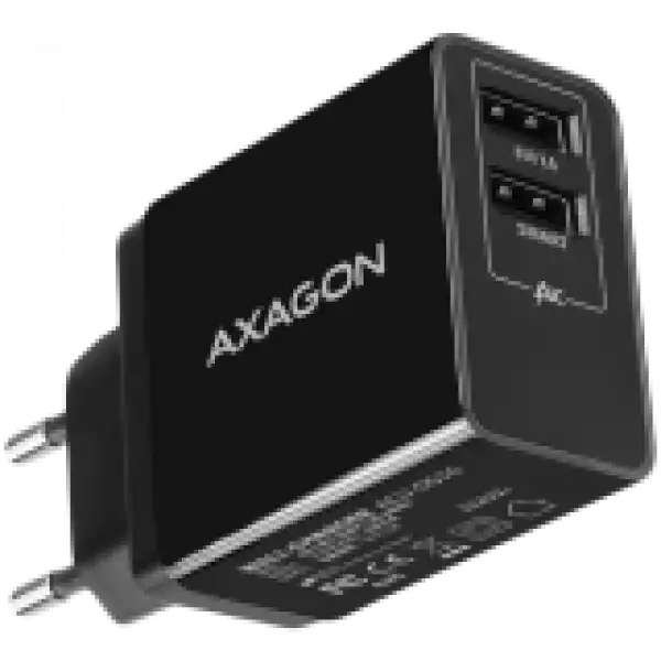 Axagon Dual wall charger <240V / 2x port 5V-2.2A + 5V-1A. 16W total power.