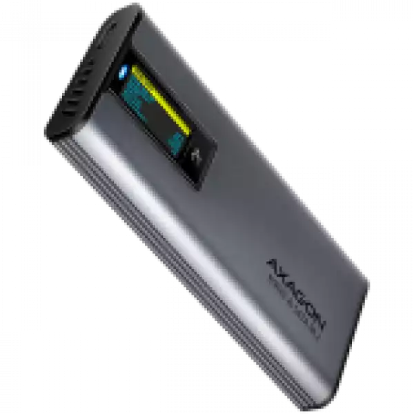 AXAGON EEM2-SD2 USB-C 3.2 Gen 2 - M.2 NVMe / SATA SSD 30-80mm ALU box grey, LCD display