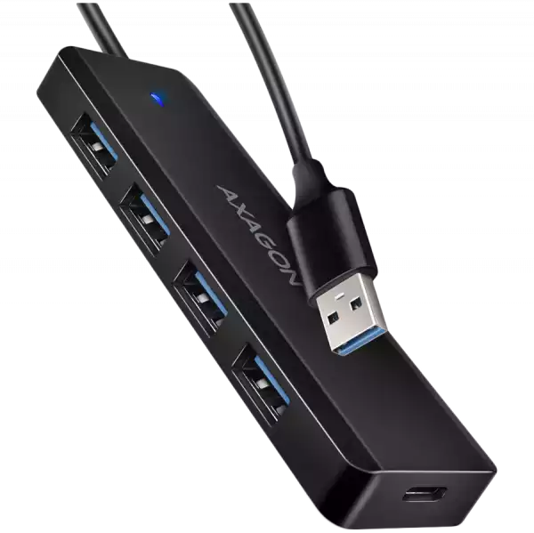 AXAGON HUE-C1A 4x USB3.2 Gen 1 Travel hub, USB-C power IN, w. 20cm Type-A cable