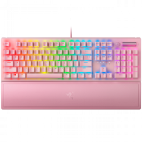 BlackWidow V3 (Green Switch) - US Layout - Quartz (pink), Tactile and Clicky, Full size, Razer Chroma™ backlighting with 16.8 million customizable color options, Wrist rest, 80 million keystroke lifespan,Multi-function digital roller, Aluminum BlackWidow V3 (Green Switch) - US Layout - Quartz (pink), Tactile and Clicky, Full size, Razer Chroma™ backlighting with 16.8 million customizable color options, Wrist rest, 80 million keystroke lifespan,Multi-function digital roller, Aluminum