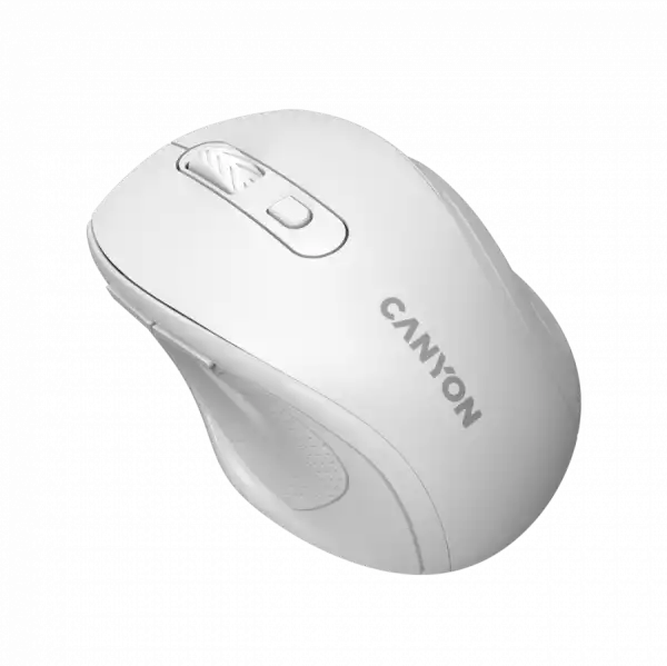 Canyon 6 buttons wireless 2.4Ghz mouse, MX8650A Sensor, DPI up to 1600,Injection case, 3 M life times left and right switches, 2xAAA battery, ABS material, Size: 105x71x40mm, Weight: 59g, white