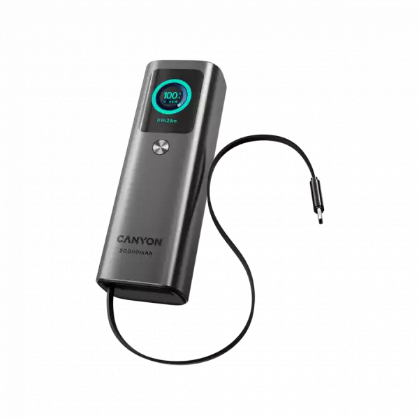 CANYON Built-in cable power bank OnPower 265 20000mAh 165W   Aluminium Dark grey